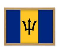Barbados National Flag Vexillology World Flags Country Region Poster Artwork Framed Wall Art Print A4 Artery8 Light Oak One Size