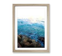 Barbados Seascape In Abstract Modern Framed Print | A4 Oak Framed Wall Art | Ready to Hang | Abstract Fantasy Picture | Living Room Bedroom Lounge Office