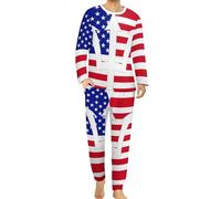Barbados U.S.A. Flag Men's Pajama Suit Cozy Sleepwear Long Sleeve Top & Bottom Pant PJ Set Nightwear