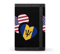 Barbados & US Flag Fashion Trifold Wallets with Key Ring Lightweight Front Pocket Tri-Fold Wallet