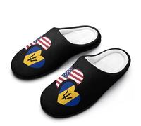 Barbados & US Flag Funny Men's Cotton Slippers Shoes Novelty Soft Non-Slip Sole Home Shoe