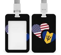 Barbados & US Flag Novelty Badge Holder Plastic Name ID Card Cases Work Tag with Lanyard