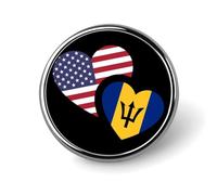 Barbados & US Flag Novelty Metal Badge 1″ Round Brooch Pin Clothes Hat Bag Tie Accessories Decor