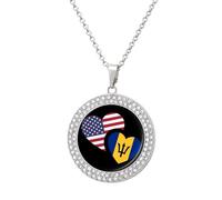 Barbados & US Flag Novelty Pendant Necklace Fashion Diamond Jewelry for Women Men Silver Gold