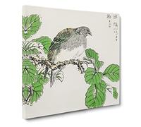 Barbary Dove & Oak Tree by Numata Kashu Asian Japanese Canvas Wall Art Print Ready to Hang, Framed Picture for Living Room Bedroom Home Office Décor, 20x20 Inch (50x50 cm)