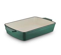 Barbary & Oak BO800258GRN Cast Iron Rectangular Roaster with Durable Enamel Interior, 39cm, Verdigris Green