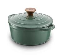 Barbary & Oak BO800250GRN Round Cast Iron Casserole Pan with Durable Enamel Interior, 20cm, Verdigris Green