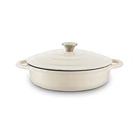 Barbary & Oak BO800253CRM Shallow Cast Iron Casserole Pan with Durable Enamel Interior, 28cm, Camembert Cream
