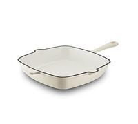 Barbary & Oak BO800256CRM Cast Iron Grill Pan with Durable Enamel Interior, 26cm, Camembert Cream