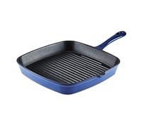 Barbary & Oak BO800257BLU Cast Iron Grill Pan with Durable Enamel Interior, 23cm, Limoges Blue