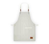 Tower BO877004 Barbary & Oak Cotton Apron with Leather Details, Adjustable Straps, 4 Pockets, Cream