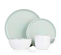 Barbary & Oak by Tower BO867004GRN Oslo Dinnerware Set, Stoneware, 16pc, White and Mint Green