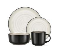 Barbary & Oak Cascade 16 Piece Dinner Set, Durable Stoneware, Ripple-Effect Design, Dishwasher & Microwave Safe, Black and Cream Speckled, BO867006BLK
