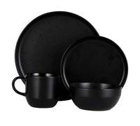 Barbary & Oak BO867005BLK Luna 16 Piece Dinnerware Set, Stoneware, Matte Black with Gloss Speckle