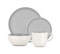 Barbary & Oak 16 Piece Oslo Dinnerware Set, Stoneware, White and Nimbus Grey, BO867004GRY