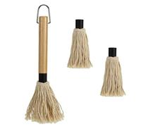Barbecue Basting Brush 11Inch Grill Basting Mop Wooden with 2 Extra Replacement Heads for BBQ Grilling Smoking Steak
