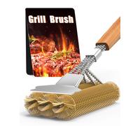 Barbecue Brush Brass, Grill Cleaning Brush Stainless Steel Scraper, Dense Stainless Steel Bristles, 39 cm Extra Long Wooden Handle, for Gas Grill, Charcoal Grill, Kettle Grill, Electric Grill and