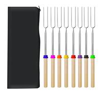 Barbecue Forks-8 Pack Marshmallow Roasting Sticks Extendable Stainless Steel 32 Inch U Shape Hot Dog Fork with Wooden Handle Grilling Skewers for Fire Pit and BBQ Campfire Party