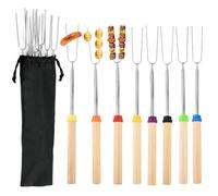 Barbecue Forks, 8 Pack Marshmallow Roasting Sticks,with Wooden Handle Grilling Skewers,Extendable Stainless Steel 32 Inch U Shape Hot Dog Fork for Fire Pit and BBQ Campfire Party