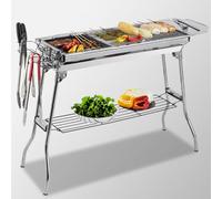 Barbecue Grill, Portable Charcoal BBQ Grill, Folding Stainless Steel Charcoal BBQ, Barbeque Grill Outdoor Cooker with Frying Pan for Picnic Terrace Camping Travel Freestanding