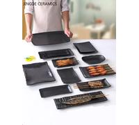 Barbecue Restaurant Special Plate Thickened Dense Amine Black Tableware Hotel Buffet Hot Pot Dinner Plates Kitchen Accessories G1