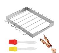 Barbecue Skewers and Rack Set, Stainless Steel Barbecue Rack with 2 Oil Brush, Reusable BBQ Skewer Set for BBQ Parties Meat Vegetables