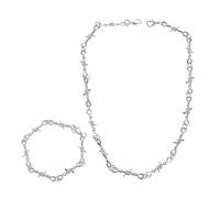 Barbed Wire Necklace Punk Thorns Necklace Barbed Wire Bracelet Set Silver Goth Jewelry Metal Flame Gothic Goth Hiphop Rock Jewelry for Men Women Y2k Daily Versatile Fashion Alt Grunge Accessories