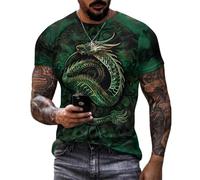 BarbedRose Men's Print Graphic T-Shirt Realistic Novelty Shirt Summer Short Sleeve Tees Tops S-6XL, Green Polynesian Dragon, XL