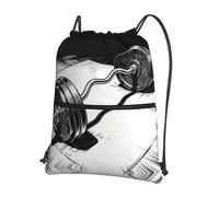 Barbell Bend Heavy Drawstring Backpack with Zip-Waterproof Lightweight Daypack for Gym Sports, Adjustable Cinch Bag for Travel Hiking