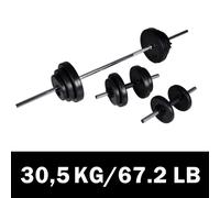 Barbell & Dumbbell Set 30.5kg Chrome Bars PE Casing 140cm Bar 45cm DB QuickLocks