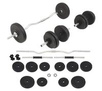 Barbell & Dumbbell Set 30kg Black Cement Plates Steel Bars Curl & Dumbbells Home