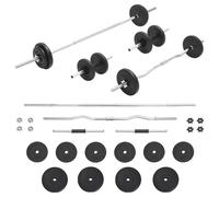 Barbell & Dumbbell Set 30kg Black Chrome Steel Plates PE Cement 165/120cm curl+
