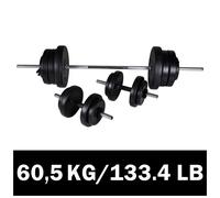 Barbell & Dumbbell Set 60.5kg Chrome Plated Steel Cement Plastic Black 140cm Bar