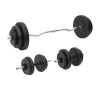 Barbell & Dumbbell Set 60kg Black Cement Plates Steel Bars 120cm Curl Bar w/45cm