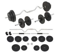 Barbell & Dumbbell Set Black 30kg Cement Plates Steel Bars Adjustable 120cm/45cm