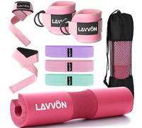 Barbell Pad Set for Hip Thrust 10Pcs- Squat Pad for Barbell Lunges & Bar Padding - Bench Press Standard Weight Bar Pad - With Ankle Straps, Wrist Straps for Weightlifting, 3 Lifting Strap (Pink)