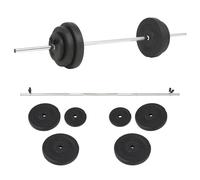 Barbell Set 30kg Black Cement Plates Steel Bar 140cm 26.5mm Hole Incl Locks Home