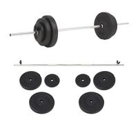 Barbell Set Black 30kg Cement Plates & Steel Bar 140cm Adjustable Weights incl.