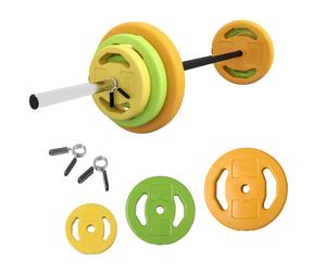 Barbell Set PU Wrapped Orange Green Yellow 20kg 28x130cm Adjustable Non-slip Bar
