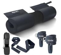 Barbell Squat Pad Set- Nylon Padding AntiSlip- Thick Foam Barbell Pad for Squats Cushion,Lunges&Bar Padding for Hip Thrusts -Standard Olympic Weight Bar Pad (Wrist Straps Weightlifting-Ankle Straps)