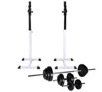 Barbell Squat Rack Steel Adjustable 50x48x107-165cm White/Black +30.5kg Set Home