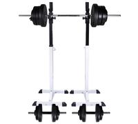 Barbell squat rack with 60.5 kg barbell set, White/Black Steel+ 50x48x107-165cm