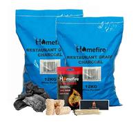 Barbeque Bundle of Restaurant Grade Lumpwood Charcoal 2 x 12kg, Twizlers Firelighters 300g & Topline Long Matches - Perfect Fire Starter Kit for Outdood Barbecues, Camping BBQs...