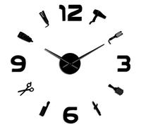Barber Accessories DIY Large Wall Clock Acrylic Mirror Effect Wall Art Barber Shop Tools Frameless Non ticking Large Wall Watch(Black,37inch)