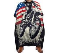 Barber Cape Dirt Bike Motocross American Flag, Adjustable Hair Cutting Cape personalised Barber Hairdresser Capes for Family Men 140X168cm