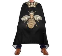 Barber Cape Gold Print Bee And Gold Black Crown On Dark Seamless Pattern Hairdressing Gown Adjustable Full Length Cape Anti-Static Apron For Coloring Styling Barber