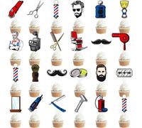 Barber Cupcake Toppers 48Pcs Barber Birthday Party Decorations Barbershop Hairstylist Cake Decorations Haircut Salon Party Decorations for Hairdresser Bachelor Graduation Party Supplies