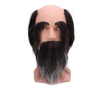 Barber Male Mannequin Head with Hair Long Beard Eyebrows Semi Bald Realistic Resin PVC Barber Practice Head for Hairdressing Training Salon Professionals