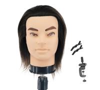 Barber Mannequin Head - 12'' Practice Head with Human Hair, Clamp Stand for Hairdresser Cutting & Styling