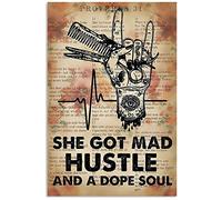 Barber Metal Signs Barber Shop Tin Poster Office Decor She Got Mad Hustle And A Dope Soul Room Home Wall Decoration Plaque 8x12 Inches